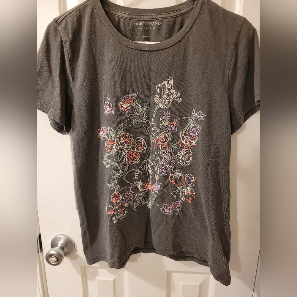 Lucky Brand Embroidered Floral Tee